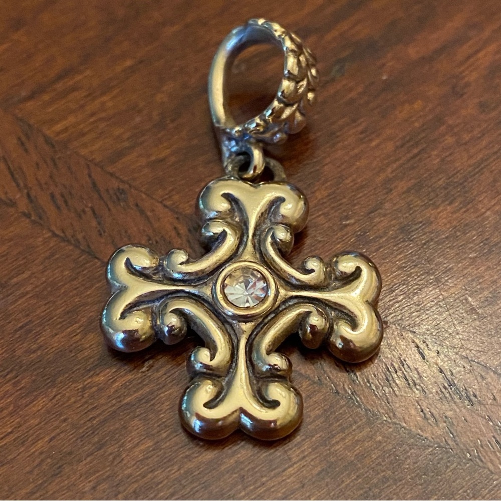 Premier Designs Gold-Tone Filigree Cross Pendant w/ Clear Center Stone